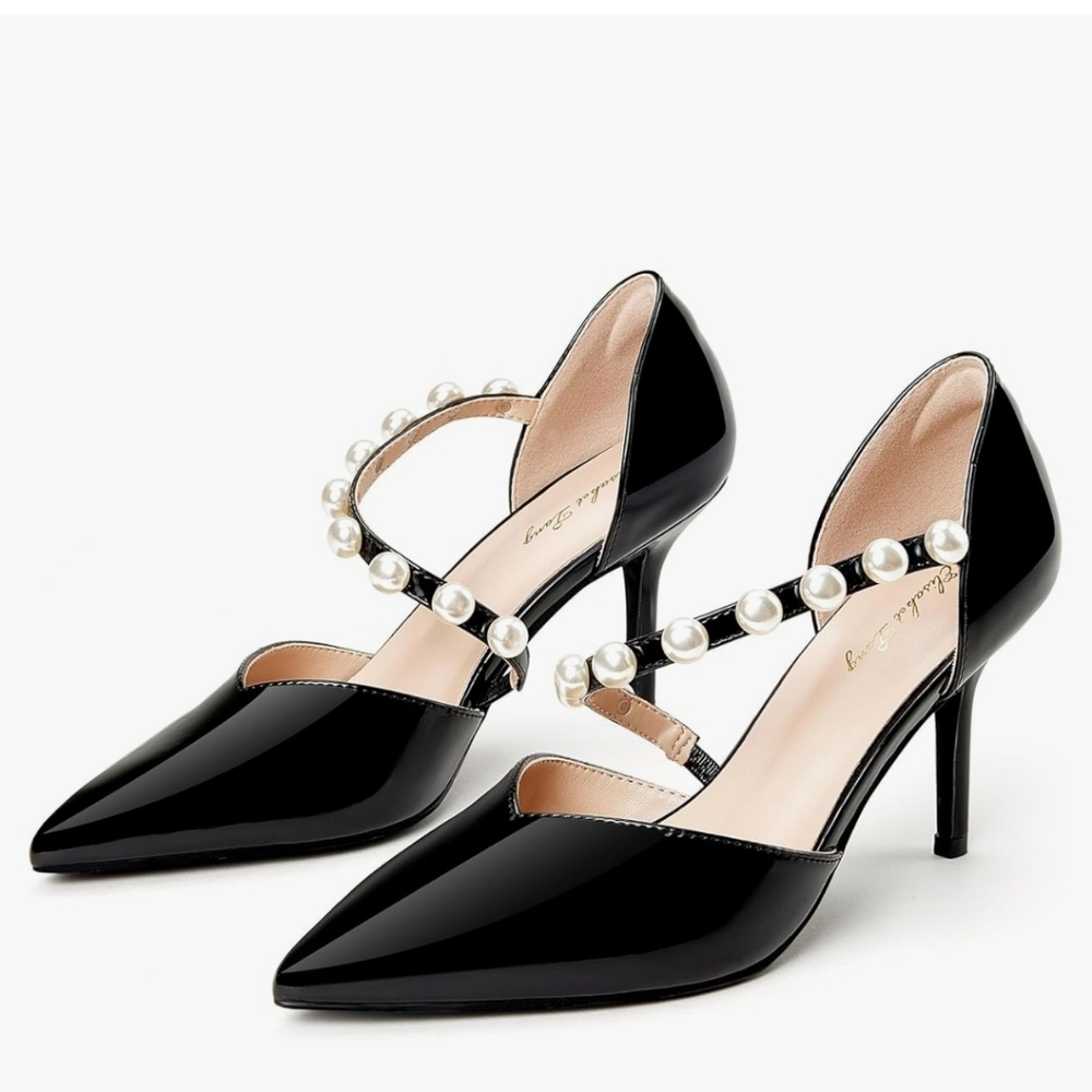 Elisabet Lang Black Patent Leather‎ Pointed Toe High Heel Stiletto Pumps.